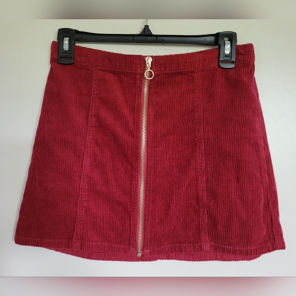 Forever 21 Girls Burgundy Red Front Zip Corduroy Skirt Size 13/14